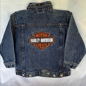 VINTAGE LIKE NEW! HARLEY-DAVIDSON DENIM BLUE JEANS JACKET & HEADWRAP SIZE 4T